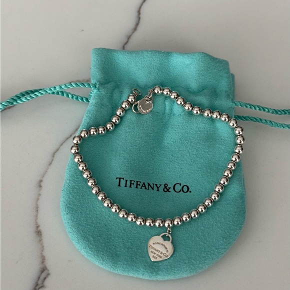 Tiffany Blue Heart Tag Silver Bead Bracelet - Picture 2 of 6